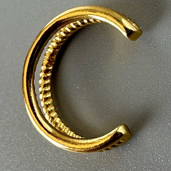 14K Gold Vermeil Double Band Ear Cuff – Rope Detail No Piercing Cuff - Picture 7 of 12